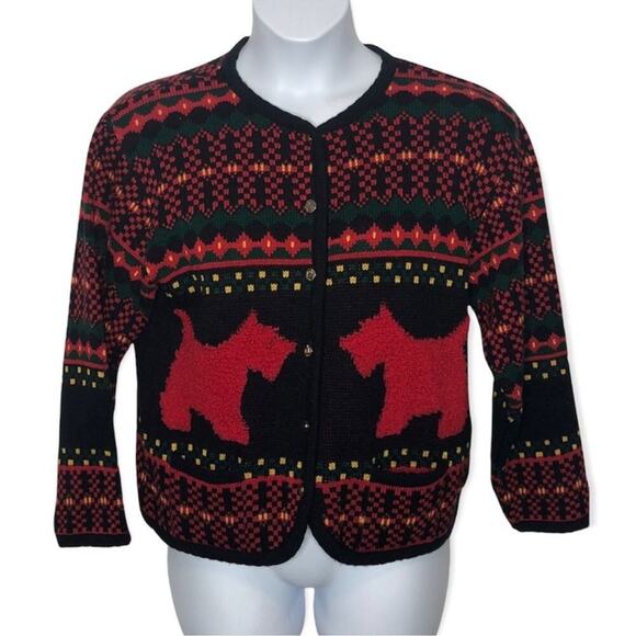 Vintage Casual Corner Scottish Terrier Cardigan M | Ugly Christmas Sweater - Picture 3 of 16